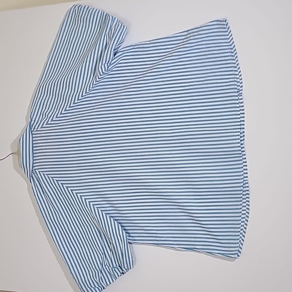 CATO Women's Blue & White Striped Button Up Blouse Puff Sleeves - Size Large NWT - Picture 5 of 13